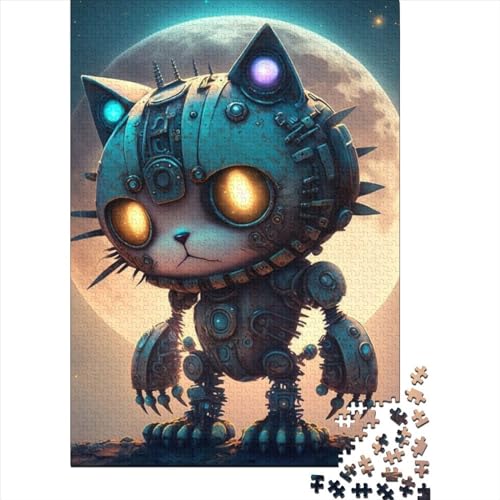 500-teiliges Puzzle „Weltraum-Mechanische Katze“, Puzzle für Erwachsene und Jugendliche, Holzbrett-Puzzle, Spielzeug, Denkspiel, Größe: 52 x 38 cm von JIANGENNF