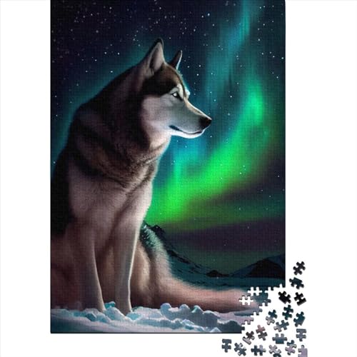 500-teiliges Puzzle für Erwachsene, Husky-Hund Aurora, Puzzles für Erwachsene und Jugendliche, Holzpuzzle, Spielzeug, Denkspiel, Größe: 52 x 38 cm von JIANGENNF