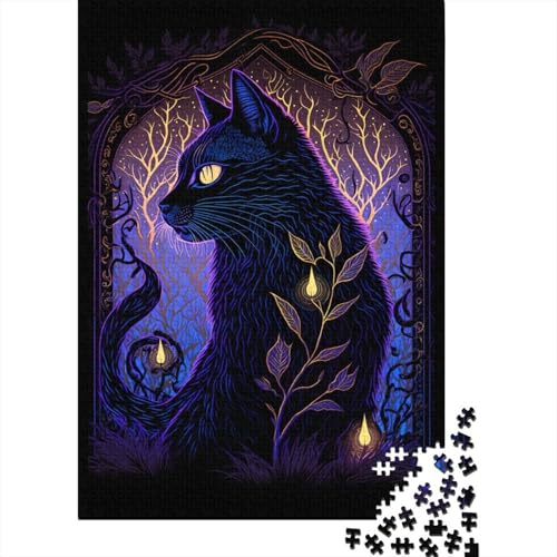 500-teiliges Puzzle für Erwachsene und Teenager, Schwarzlichtkatze, Holzpuzzle für Erwachsene, Puzzles, Lernspiele, Heimdekorationspuzzle, 52x38cm von JIANGENNF