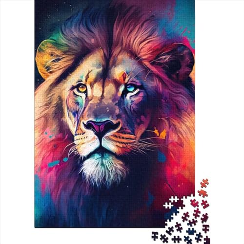 Aquarell-Löwenporträt, Puzzle 1000 Teile für Erwachsene, Holzpuzzle für Erwachsene und Teenager, Puzzle für Erwachsene, Lernspiel, Herausforderungsspielzeug, 75 x 50 cm von JIANGENNF