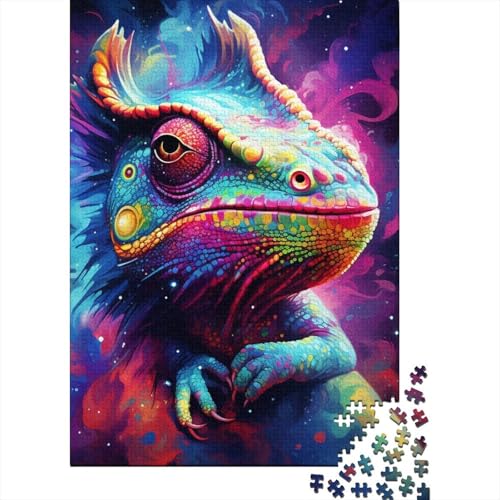 Art Chameleon Holzpuzzle, Puzzle für Erwachsene, Teenager, Erwachsene, 500 Teile, Puzzle, Familienspiele, Weihnachts- und Geburtstagsgeschenke 20,47x14,96 Zoll von JIANGENNF