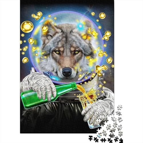 Astronauten-Wolf-Puzzle für Erwachsene, 300 Teile, Holzpuzzle für Erwachsene, Teenager-Puzzle für Erwachsene, Lernspiel, Herausforderungsspielzeug, 40 x 28 cm von JIANGENNF