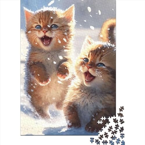 Baby-Katzen Spielen im Schnee, Holzpuzzle für Teenager, Geschenke für Teenager, 300 Teile, Puzzle für Erwachsene, Teenager, Lernspiele, Heimdekorationspuzzle. (Größe: 40 x 28 cm) von JIANGENNF