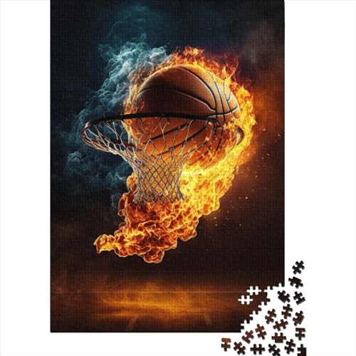 Basketball Fire Art Puzzle für Erwachsene 1000 Teile Holzpuzzle Puzzles für Erwachsene Teenager genießen Spiele für Erwachsene 75x50cm von JIANGENNF