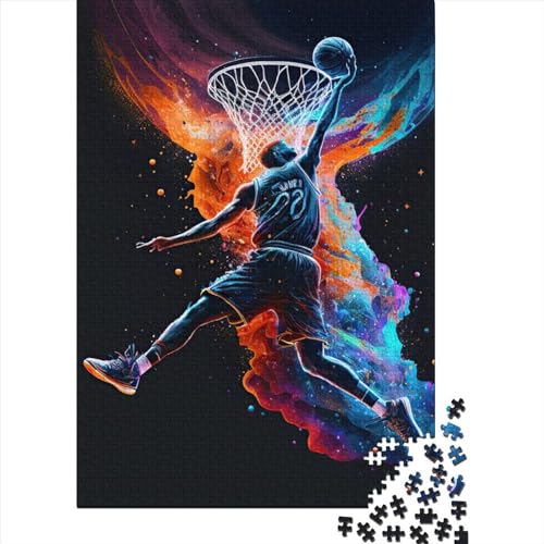 Basketball-Sport, buntes Holzpuzzle für Erwachsene, 1000 Teile, Puzzle für Erwachsene und Teenager, pädagogisches Stressabbau-Spielzeug, Puzzle, 75 x 50 cm von JIANGENNF