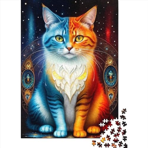 Bunte Katzen Holzpuzzle für Erwachsene Puzzle Kunstpuzzle für Erwachsene 1000 Teile Entspannungspuzzlespiele-Denkspiel (Größe: 75 x 50 cm) von JIANGENNF