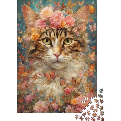 Bunte Katzen-Holzpuzzle für Teenager, 500 Teile, Puzzle für Erwachsene Teenager, Lernspielzeug, Familienspiele, 20,47 x 14,96 Zoll von JIANGENNF