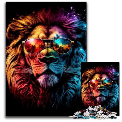 Bunter Löwe mit Brille, Puzzle 1000 Teile für Erwachsene, anspruchsvolle Puzzles, Geburtstagsgeschenkidee, anspruchsvolles Denkspiel, 26x38cm/10,23x14,96 Zoll Bunter Löwe mit Brille, Puzzle 1000 Teile für Erwachsene, anspruchsvolle Puzzles, Geburtstagsgeschenkidee, anspruchsvolles Denkspiel, 26x38cm/10,23x14,96 Zoll von JIANGENNF