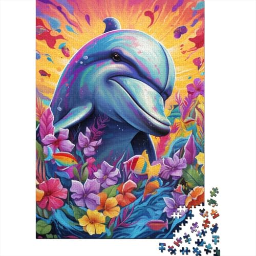 Buntes Delfin-Puzzle für Erwachsene und Jugendliche, 500 Teile, Holzpuzzle für Erwachsene und Jugendliche von Sustainable Jigsaw Puzzle for Adults 20,47x14,96 Zoll von JIANGENNF