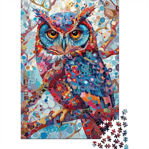 Buntes Eulen-Puzzle aus Holz, Puzzle für Erwachsene, Teenager, Puzzle für Erwachsene, 500 Teile, Entspannungspuzzle, Spiele, Denksportaufgabe 20,47x14,96 Zoll von JIANGENNF