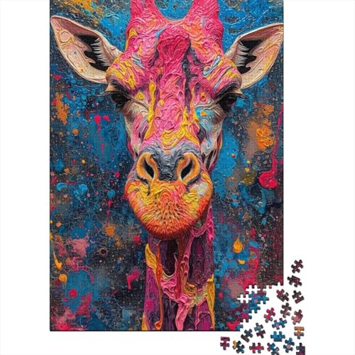 Buntes Giraffen-Holzpuzzle für Teenager, Geschenke für Erwachsene, Puzzle 500 Teile, Puzzle für Erwachsene, Lernspiel, Herausforderungsspielzeug 20,47x14,96 Zoll von JIANGENNF