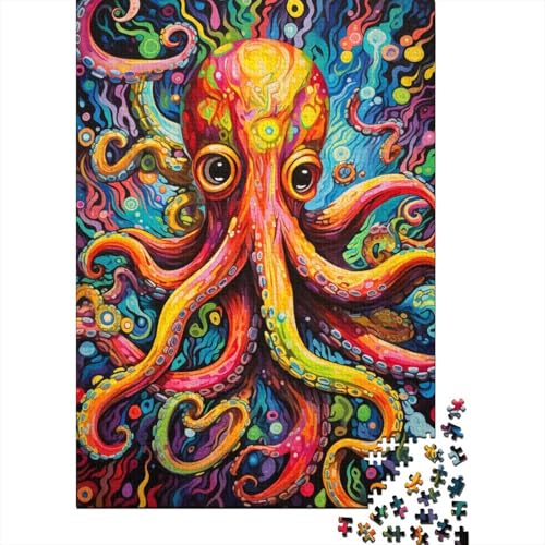 Buntes Oktopus-Holzpuzzle für Erwachsene, 300 Teile, Puzzle für Erwachsene, schwierige Puzzles, tolles Geschenk für Erwachsene | Spiele 15,75x11,02 Zoll von JIANGENNF