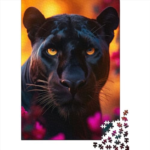Buntes Puzzle mit schwarzem Panther für Erwachsene, Teenager, 500 Teile für Erwachsene, schwierige Puzzles, Puzzles für Erwachsene, Lernspiel, Herausforderungsspielzeug (Größe: 52 x 38 cm) von JIANGENNF