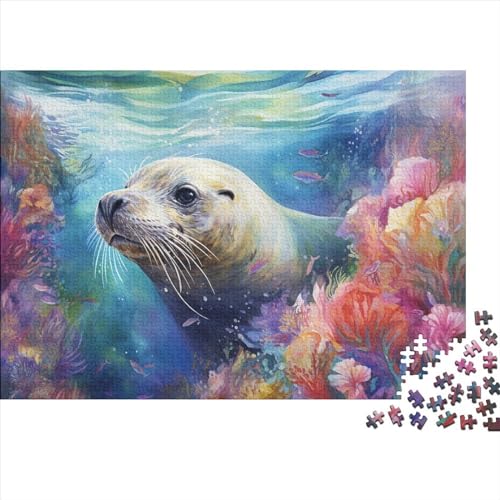 Buntes Robben-Puzzle für Erwachsene Teenager, 300 Teile für Erwachsene, schwierige Puzzles, Puzzles für Erwachsene, Lernspiel, Herausforderungsspielzeug, 40 x 28 cm von JIANGENNF