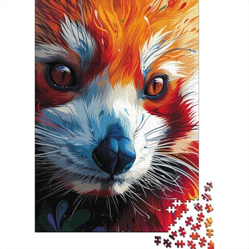 Buntes rotes Panda-Holzpuzzle für Erwachsene, 500 Teile, Puzzle für Erwachsene, schwierige Puzzles, Familienspiele, Weihnachts- und Geburtstagsgeschenke 20,47x14,96 Zoll von JIANGENNF