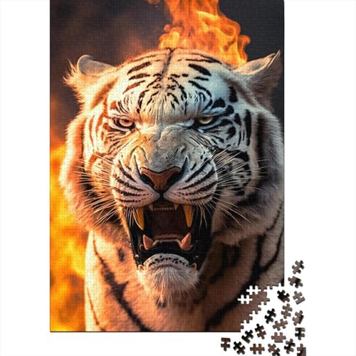 Captive Fire Tigers Holzpuzzle für Erwachsene Puzzlespielzeug Puzzle für Erwachsene 300-teiliges Puzzle Entspannungspuzzle Spiele-Denkspiel 40x28cm von JIANGENNF