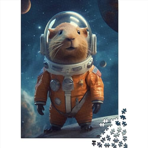 Capybara-Astronaut Holzpuzzle für Erwachsene Puzzle Art Puzzles für Erwachsene 500 Teile für anspruchsvolles Puzzlespiel und Familienspiel (Größe: 52 x 38 cm) von JIANGENNF