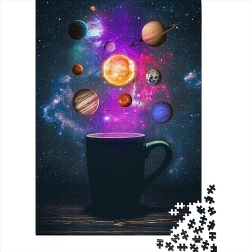 Coffee Universe Puzzles 1000 Teile für Teenager Geschenke Holzpuzzle Erwachsenenpuzzle ganze Familie und die (Size : 75x50cm) von JIANGENNF