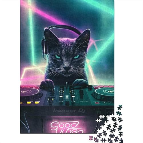 DJ Black Cat Holzpuzzle für Erwachsene Puzzlespielzeug 300 Teile Puzzle für Erwachsene Entspannungspuzzlespiele-Denkspiel 40x28cm von JIANGENNF