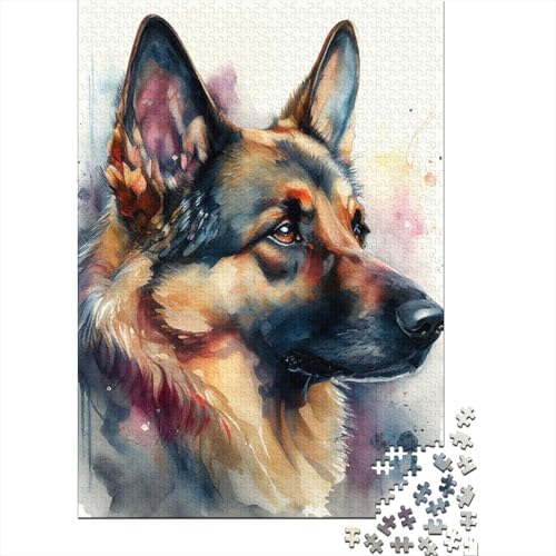 Deutscher Schäferhund Aquarell für Erwachsene Puzzle 500 Teile 500 Teile Puzzle Puzzle für Erwachsene Geschenke Entspannende Puzzlespiele-Denkspiel 52x38cm von JIANGENNF