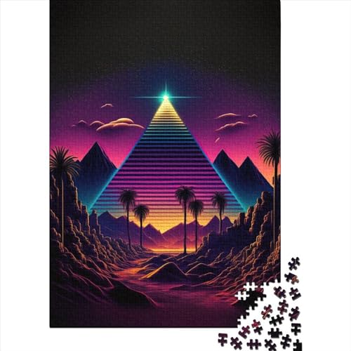 Eine Pyramide im Neonsand-Puzzle, 300 Teile für Erwachsene, Holzpuzzle, Puzzle für Erwachsene, Lernspiel, Herausforderungsspielzeug (Größe 15,75 x 11,02 Zoll) von JIANGENNF