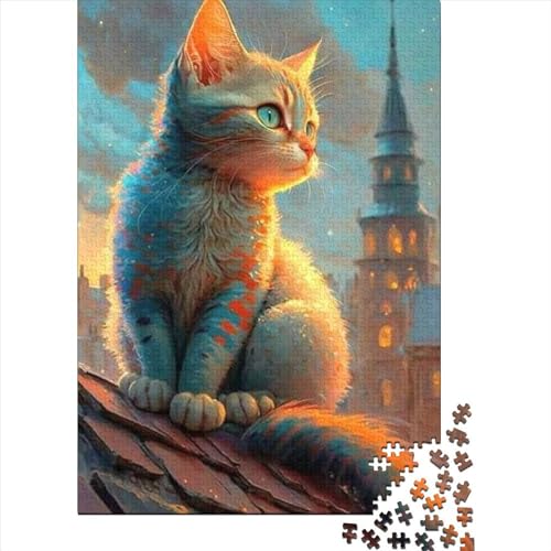 Fantasie-Katze-Puzzle aus Holz für Erwachsene, Puzzle-Spielzeug, 300-teiliges Puzzle für Erwachsene und Teenager, anspruchsvolles Spiel (Größe 40 x 28 cm) von JIANGENNF