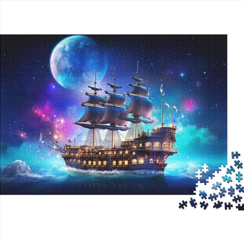 Fantasie-Piratenschiff-Puzzle aus Holz, Puzzles für Erwachsene und Jugendliche, schwierige, anspruchsvolle Puzzles mit 300 Teilen, tolles Geschenk für Erwachsene | Spiele 40 x 28 cm von JIANGENNF