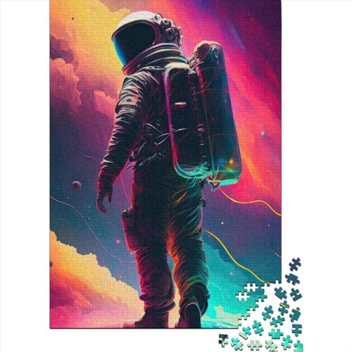 Farbiges Astronauten-Holzpuzzle für Erwachsene und Jugendliche, 1000 Teile, Puzzle für Erwachsene und Jugendliche, Heimdekoration, Puzzlespielzeug, 75 x 50 cm von JIANGENNF