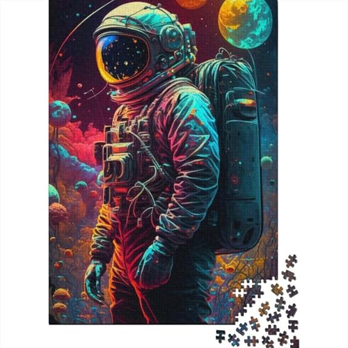 Farbiges Astronauten-Puzzle für Erwachsene, 500 Teile, Holzpuzzle, Puzzle für Erwachsene, Teenager, Puzzle für Erwachsene, Geschenke (Größe 52x38cm) von JIANGENNF