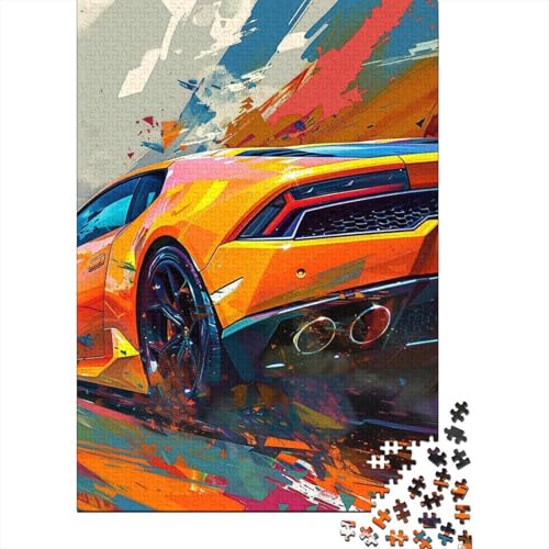 Farbiges Sportwagen-Puzzle für Erwachsene, 500-teiliges Puzzle, Holzpuzzle, Puzzle für Erwachsene, Lernspiel, Herausforderungsspielzeug 20,47x14,96 Zoll von JIANGENNF