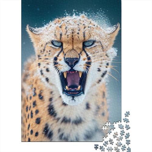 Frost Cheetahs Puzzle 1000 Teile für Erwachsene und Teenager. Holzpuzzle für Erwachsene und Teenager. Nachhaltiges Puzzle für Erwachsene | Spiele (Größe 75x50cm) von JIANGENNF