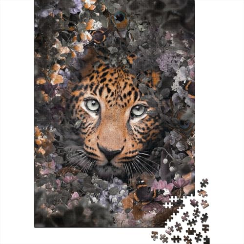 Geblümter Leopard, Puzzle für Erwachsene und Teenager, 300 Teile, Puzzle für Erwachsene, Puzzles zum Entspannen, Puzzlespiele, Denksportaufgaben, 40 x 28 cm von JIANGENNF