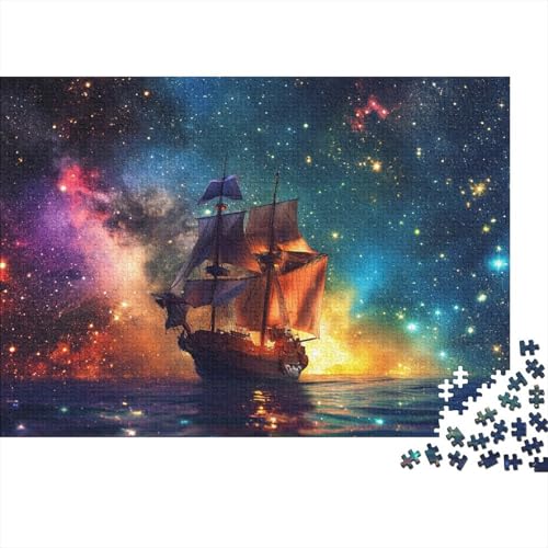 Geheimnisvolles Piratenschiff-Puzzle 1000 Teile für Teenager-Geschenke, Holzpuzzle für Erwachsene und Teenager, ganze Familie 75 x 50 cm von JIANGENNF