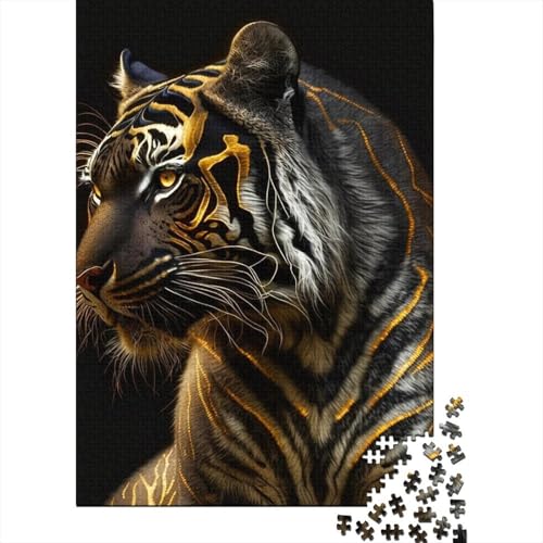 Gold Tigers Holzpuzzle für Erwachsene und Teenager, 300 Teile, Puzzle für Erwachsene, Lernspiel, Herausforderungsspielzeug (Größe 40x28cm) von JIANGENNF