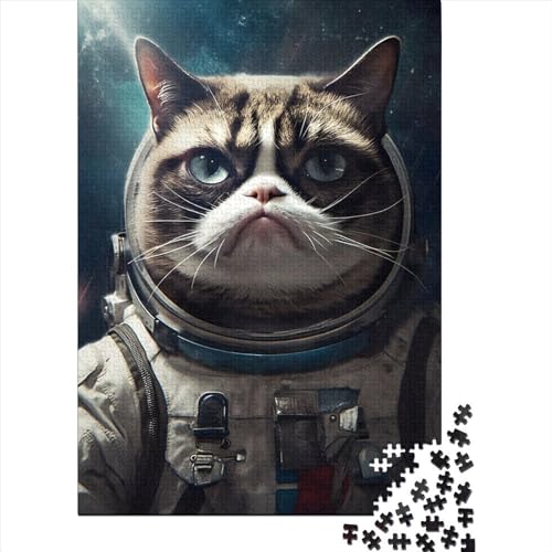 Grumpy Cat Space Astronaut Puzzle 500 Teile Puzzle für Erwachsene und Teenager Holzpuzzle für Erwachsene und Teenager Genießen Sie Spiele für Erwachsene (20,47 x 14,96 Zoll) von JIANGENNF