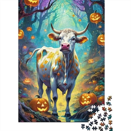 Halloween-Kuh-Puzzle aus Holz für Erwachsene, Puzzle-Spielzeug, 1000-teiliges Puzzle für Erwachsene Teenager, Entspannungs-Puzzle-Spiele, Denksport-Puzzle (Größe: 75x50cm) von JIANGENNF