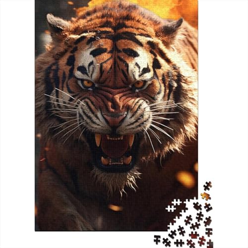 Herbsttiger-Holzpuzzle für Erwachsene und Teenager, 300-teiliges Erwachsenenpuzzle, Puzzle für Erwachsene, Lernspiel, Herausforderungsspielzeug (Größe 40x28cm) von JIANGENNF