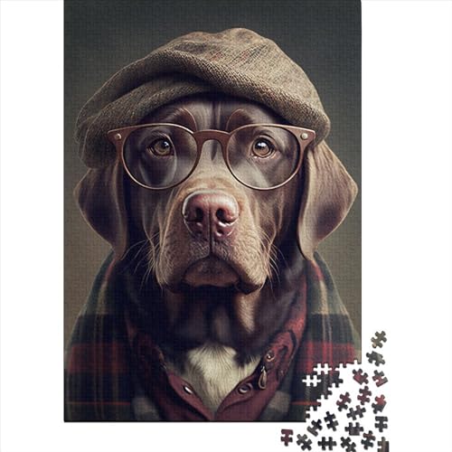 Hipster-Hund in Kleidung, Holzpuzzle für Erwachsene und Jugendliche von Art Jigsaw Puzzles für Erwachsene, 300 Teile, Spielspielzeug für Erwachsene, Familienpuzzle, Geschenk (Größe 15,75 x 11,02 Zoll) von JIANGENNF