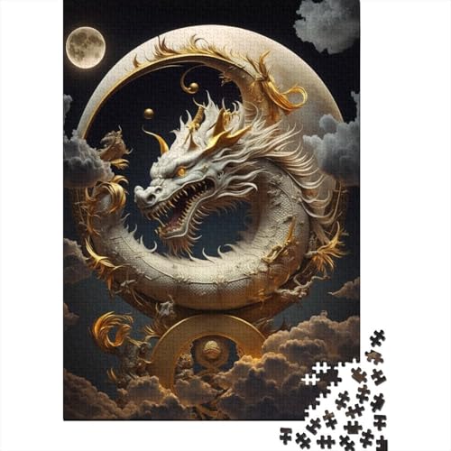 Holzpuzzle „Brave Dragon“ für Erwachsene und Teenager, 1000-teiliges Puzzle für Erwachsene und Teenager, ganze Familie und die (Größe 75x50cm) von JIANGENNF