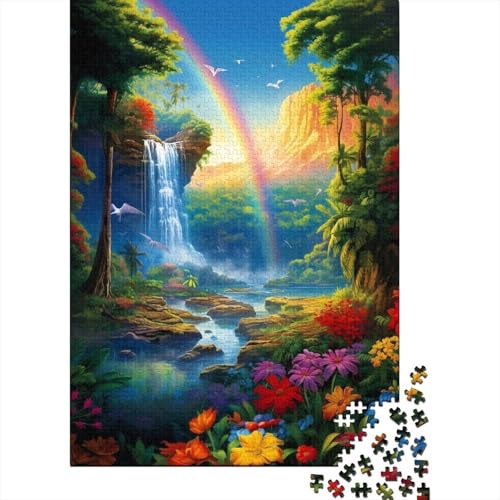 Holzpuzzle „Regenbogen und Wasserfälle“ für Erwachsene, Kunstpuzzle für Erwachsene, 300 Teile, Entspannungspuzzlespiele, Denksportpuzzle (Größe 40x28cm) von JIANGENNF