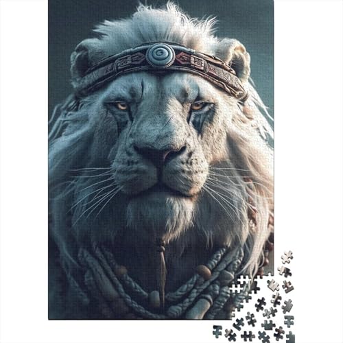 Holzpuzzle mit afrikanischen Löwen, Motiv: Tribal, für Erwachsene, Puzzle-Spielzeug, 500 Teile, Puzzle für Erwachsene, Lernspiel für Erwachsene und Kinder, 52x38cm von JIANGENNF