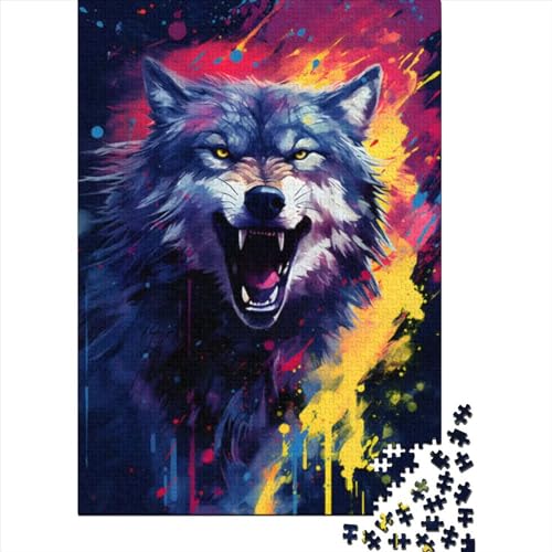 Holzpuzzle mit farbenfrohem Wolfsgemälde, Puzzle für Erwachsene und Jugendliche, 1000 Teile, Puzzle für Erwachsene und Jugendliche, anspruchsvolles Spiel (Größe: 75 x 50 cm) von JIANGENNF