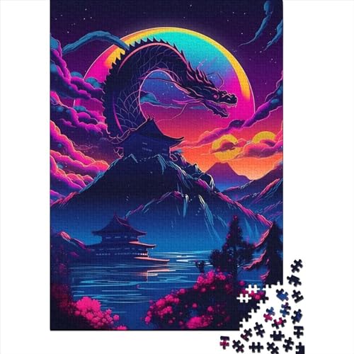 Japanisches buntes Drachen-Holzpuzzle, Puzzle für Erwachsene, Teenager, Erwachsenenpuzzle, 500 Teile, Geburtstagsgeschenk für Erwachsene, Jungen und Mädchen, 52 x 38 cm von JIANGENNF