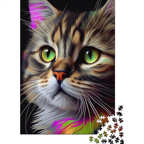 Katzen-Pop-Art-Tiergesicht-Holzpuzzle für Erwachsene, Puzzle-Spielzeug, 300 Teile, Puzzle für Erwachsene, Puzzles aus Holz für Erwachsene und Teenager, 40 x 28 cm von JIANGENNF