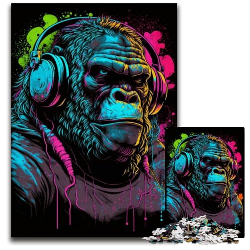 Kopfhörer-Gorilla-Puzzle 1000 Teile für Erwachsene, Holzpuzzle, Familie und Freunde, geeignet für Kinder ab 14 Jahren, 50x75cm/19,68x29,52 Zoll Kopfhörer-Gorilla-Puzzle 1000 Teile für Erwachsene, Holzpuzzle, Familie und Freunde, geeignet für Kinder ab 14 Jahren, 50x75cm/19,68x29,52 Zoll von JIANGENNF