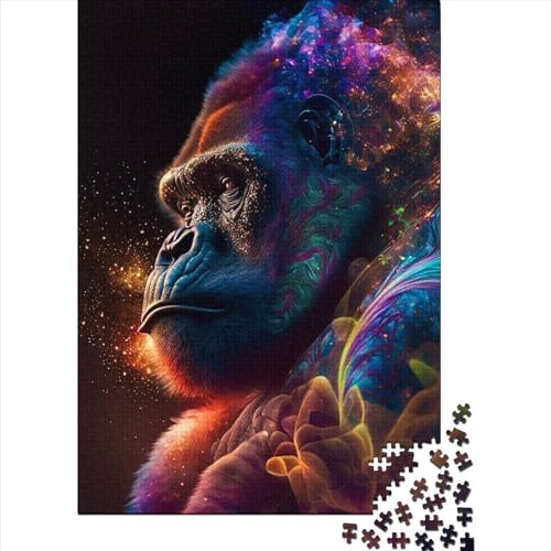 Künstlerisches Schimpansen-Puzzle, 500 Teile, für Erwachsene und Jugendliche, aus Holz, Puzzle für Erwachsene und Jugendliche, anspruchsvolles Spiel, Geschenke, 52 x 38 cm von JIANGENNF