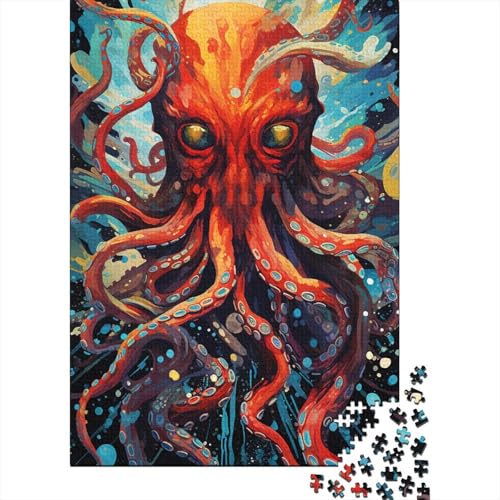 Kunst-Aquarell-Oktopus-Holzpuzzle für Erwachsene, Puzzle-Spielzeug 300 Teile für Erwachsene, schwieriges Puzzle, Geburtstagsgeschenk, Geschenke für Erwachsene 15,75x11,02 Zoll von JIANGENNF