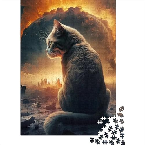 Kunst-Puzzle mit bunten Katzen aus Holz, Geschenke für Teenager, 500-teiliges Puzzle für Erwachsene, Teenager, Entspannungspuzzle, Spiele, Denksportaufgaben (Größe: 52 x 38 cm) von JIANGENNF