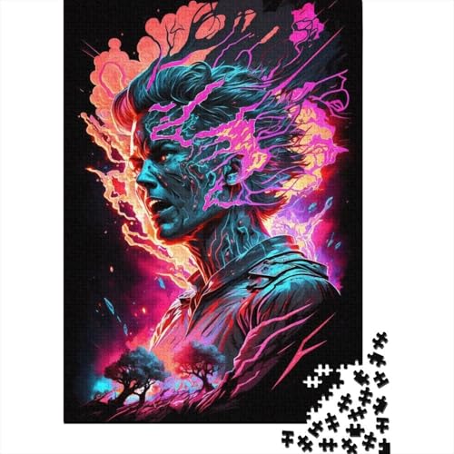 Kunstpuzzle für Erwachsene, 300 Teile, Brennendes Neon-Mensch-Puzzle für Erwachsene und Jugendliche von Lernspielen, Heimdekorationspuzzle. 40 x 28 cm von JIANGENNF