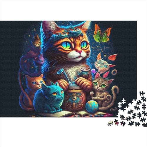 Kunstpuzzle für Erwachsene, 300 Teile, Fantasie-Haustierkatze, großes Puzzle für Erwachsene, entspannendes geistiges Lernspielzeug (Größe 40x28cm) von JIANGENNF